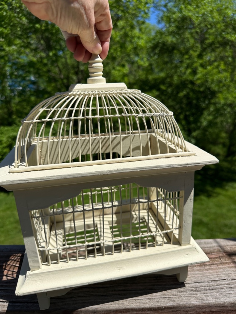 Vintage Cream Color wood and wire Decorative Birdcage - Picture 5 of 8